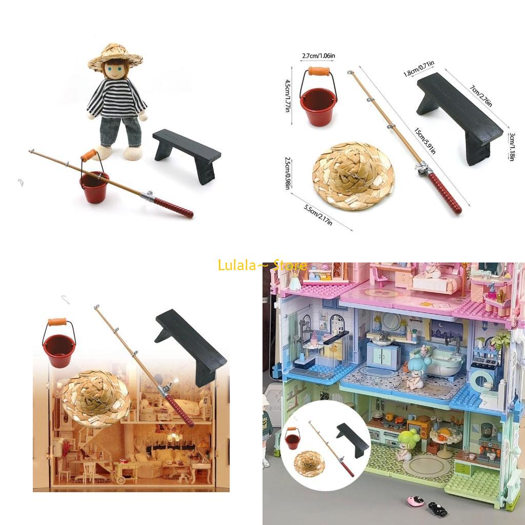 Fishing Equipment Europe - Y4QA 子供ごっこ遊び釣りセット バケットチェアハット付き 強力なプラスチック製 1/12 スケール