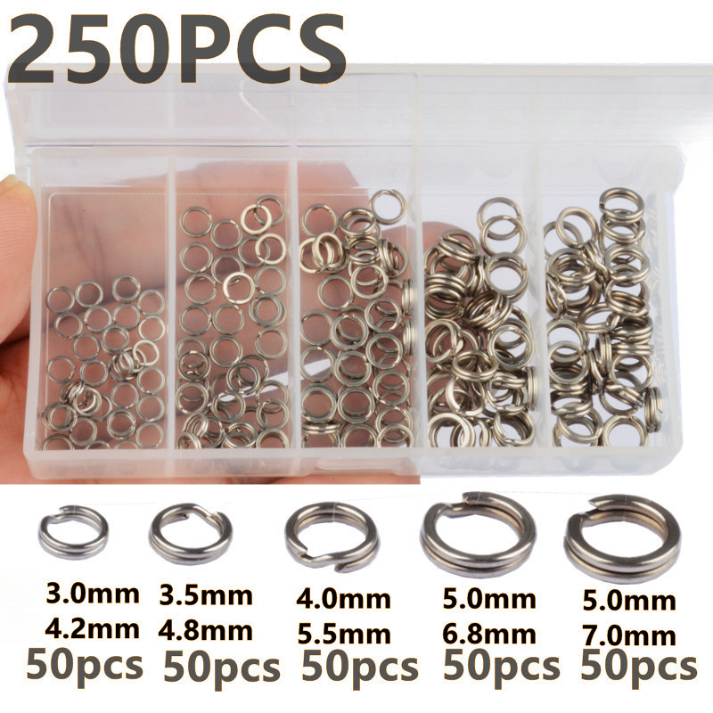 Fishing Equipment Tackle - 250 個 5 サイズ高強度大引張力釣りループ釣りステンレス鋼スプリットリング釣りルアーコネクタ