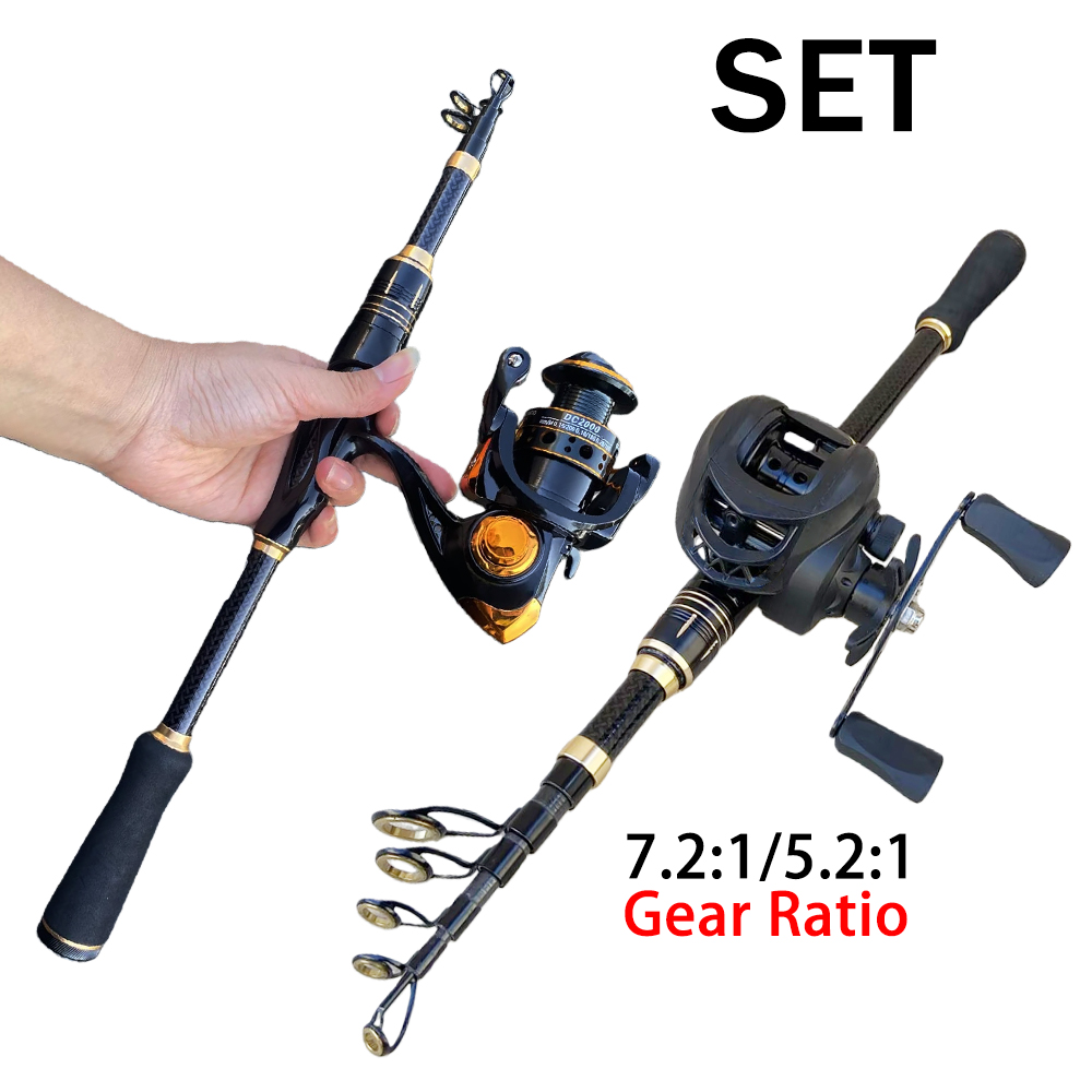 Fishing Equipment Europe - 釣り具セット 短い釣り竿とリールのコンボセット 1.8m/2.1m 伸縮式ベイトキャスティングリール ジギング 最大ドラグ力10kg