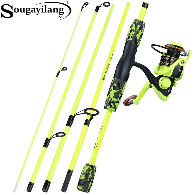 Fishing Equipment Europe - Sougayilang ポータブル 5 セクション レッド/イエロー フィッシングロッドコンボ