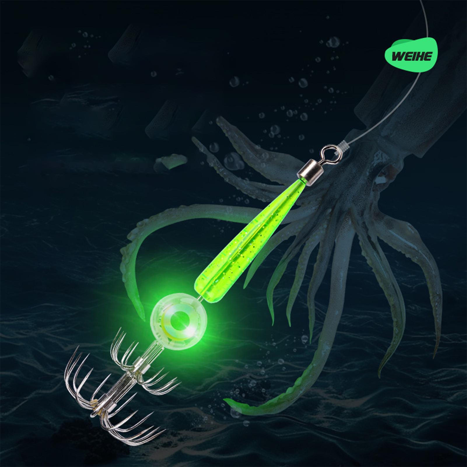 Saltwater Fishing Hook - LEDグローイカジグフック電子海水釣りルアーキット水中フラッシュライト付き、防水イカ型ルアー夜釣り用