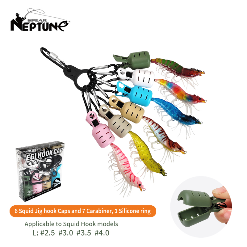 Fishing Equipment Tackle - 新型イカ釣り餌保護カバー6個の網足タコフックカバーイカ傘餌キャップ、鉄ボタン釣り具付き
