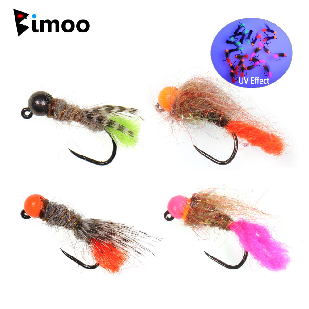 Fishing Equipment Europe - ビムー4個入りタングステンビーズヘッドバーブレスジグニンフフライファストシンクヘアーズイヤーダブユーロ蛍光ウェットフライトラウトフィッシングルアーベイト