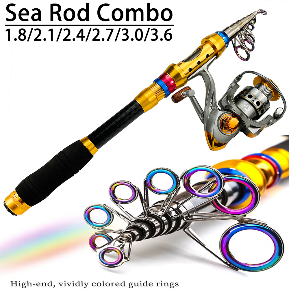 Fishing Equipment Europe - 1.8-3.6m伸縮式釣り竿と釣りリールのコンボ、携帯用旅行スピニング釣り竿、2000/3000/5000シリーズリールセット付き