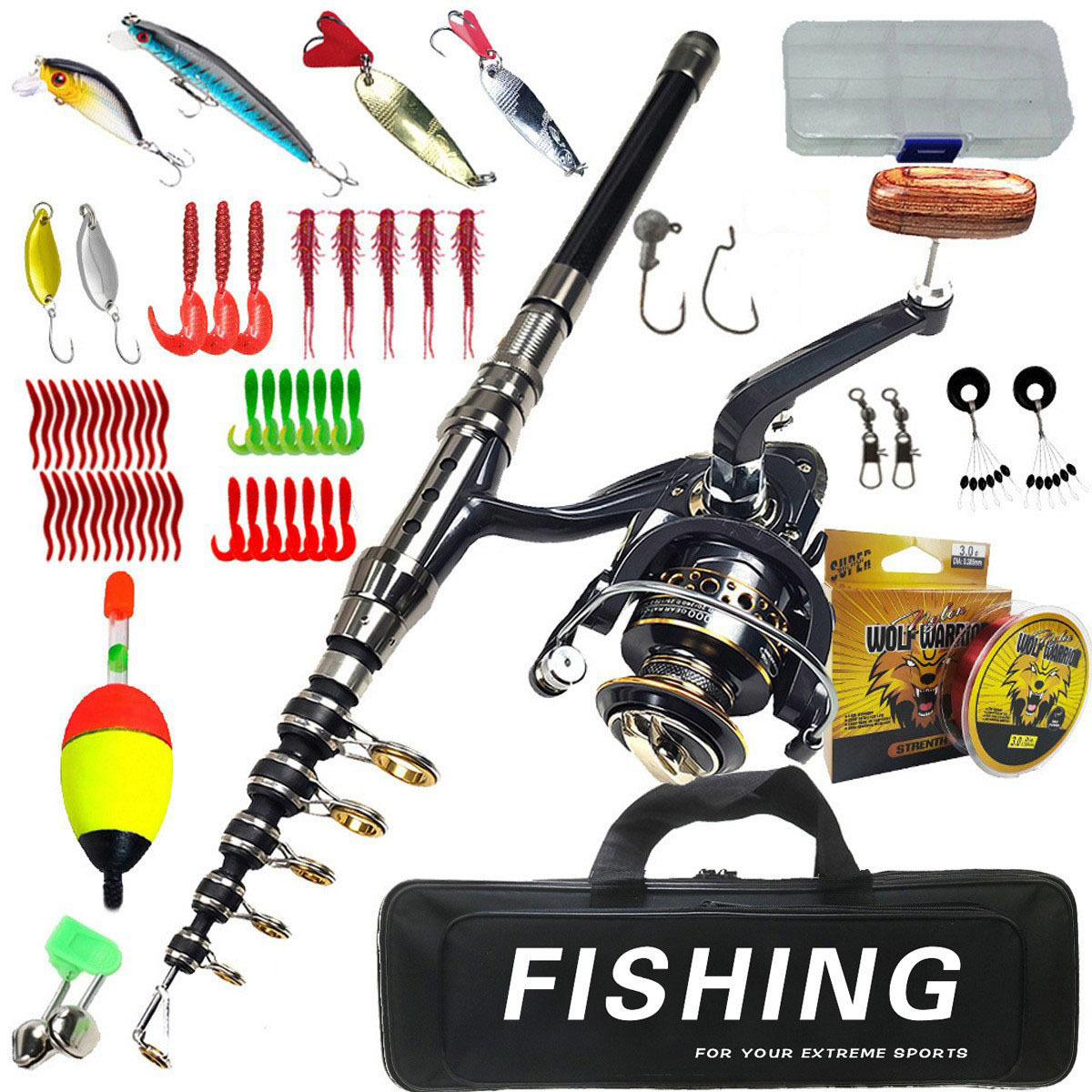 Saltwater Fishing Hook - 1.8m-3m釣り竿セット 遠投ルアー 海釣り ソフトベイトフック 釣り糸 釣り竿