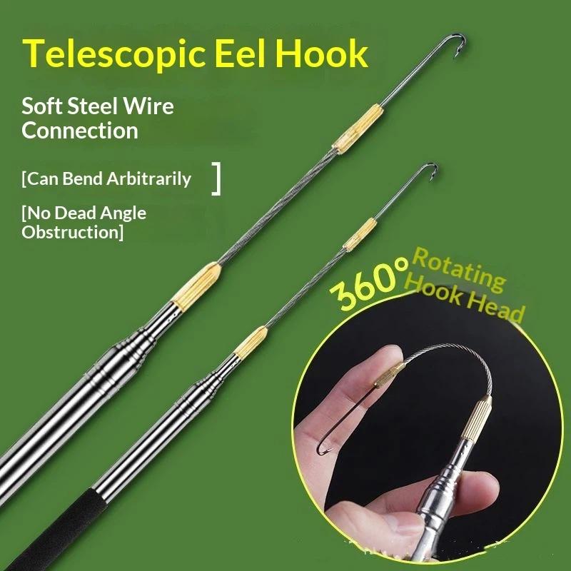 Saltwater Fishing Hook - 伸縮式ウナギ釣りフック 360度回転 バーブ付き糸付きロングポールフック 海水・淡水屋外釣り用