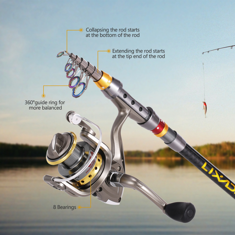 Lixada-伸縮式釣り竿,カーボンファイバーリール - Fishing Equipment Europe のレビューと価格